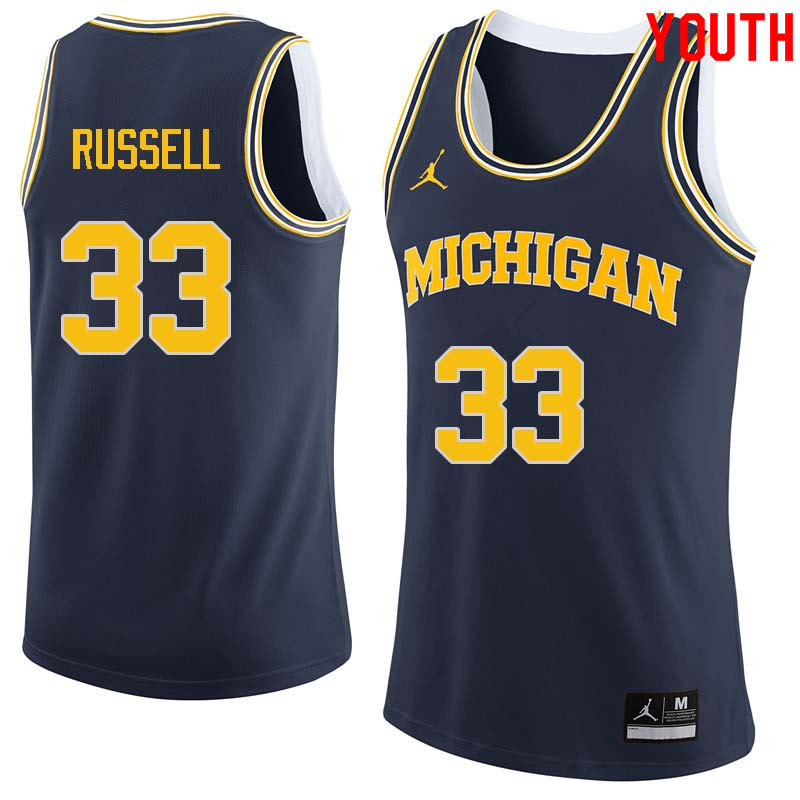 Youth #33 Cazzie Russell Michigan Wolverines College Basketball Jerseys Sale-Navy